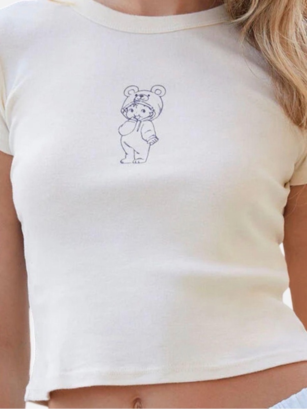 Brandy Melville Cream Baby Bear Graphic Crop Tee